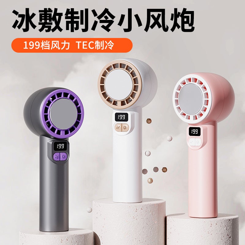 New High-Speed Powerful Refrigeration Handheld Small Fan Digital Display Portable Turbo Ice Desktop Charging Handheld Fan - Image 3